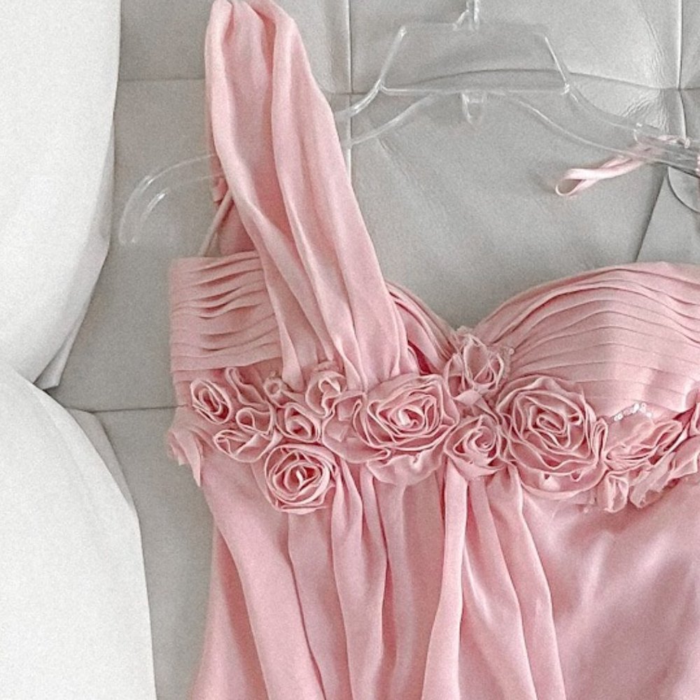 Bridesmaid One Shoulder Pink Grecian Draped Gown